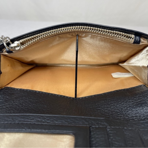 Elliot Lucca Black Pebble Leather Hand Wristlet/Clutch With Tassel Zipper Pull - Picture 6 of 14